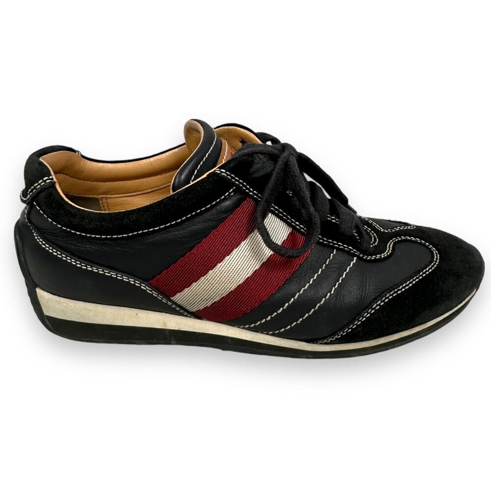 Bally Alexane Low Top Sneaker Women’s US 6 M Black‎ Red Stripe Shoes 36.5 E Lace